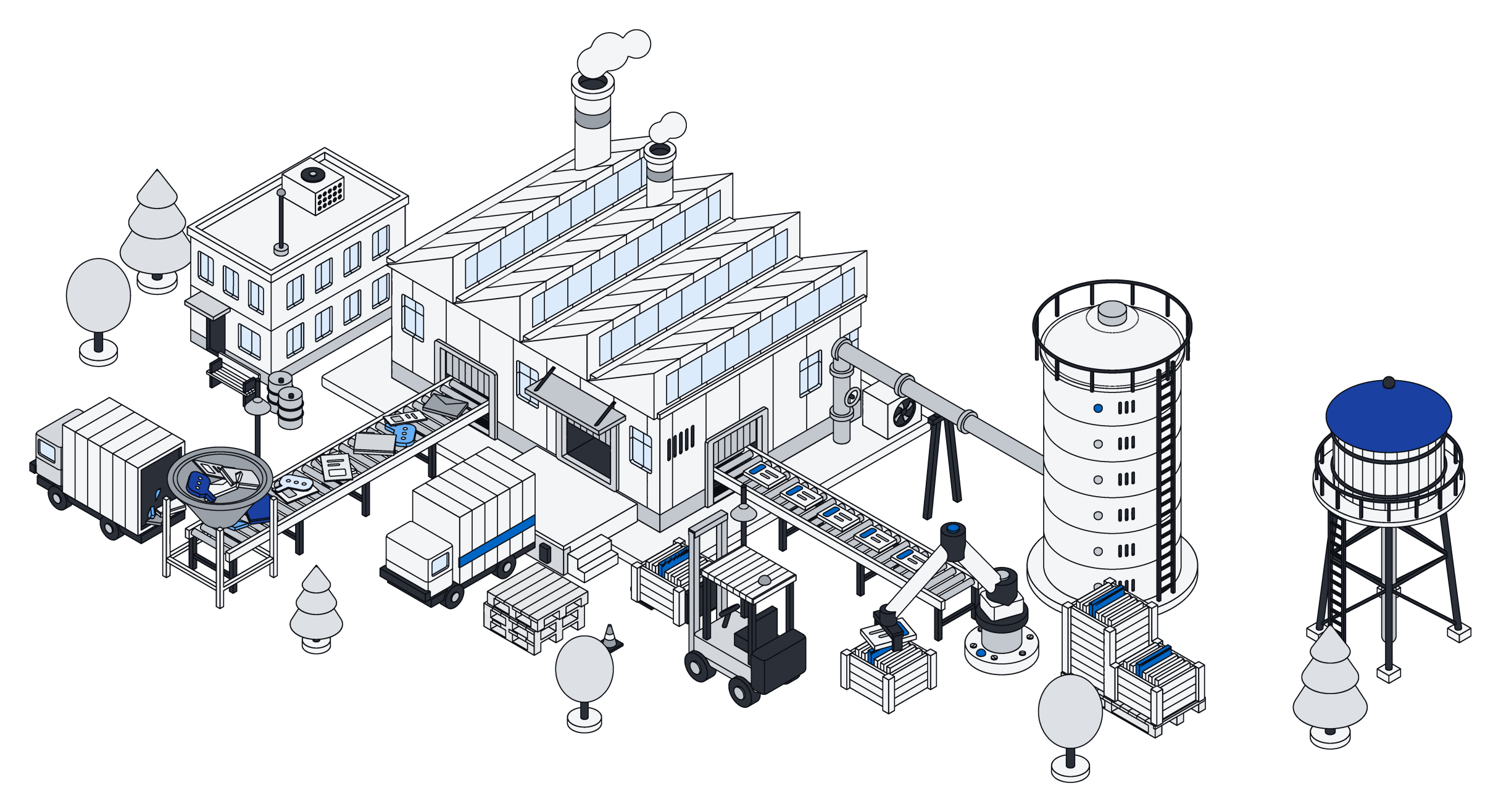 A factory turning envelopes, sheets and folders into neat stacks stored in a silo