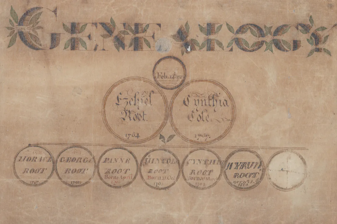 A family tree drawn by hand, Connecticut, around 1800